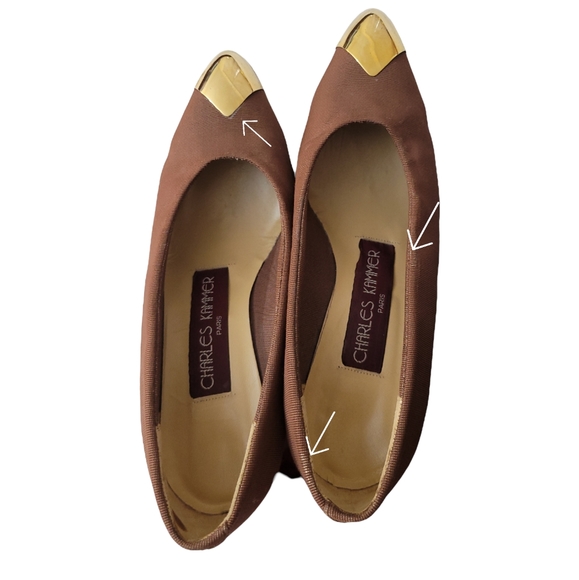 CHARLES KAMMER PARIS BROWN RIBBED GOLD TIP CLOSE TOE 3IN HEELS SIZE 36.5 - Picture 5 of 11